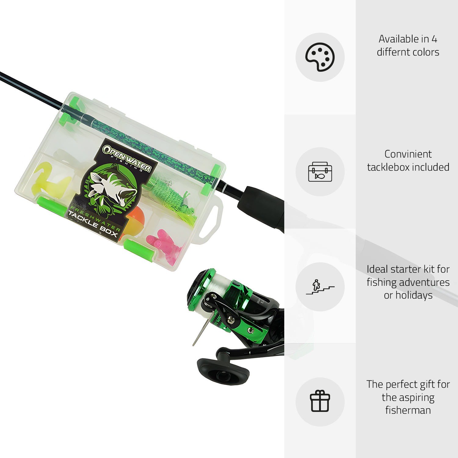 Eurocatch Spinnruten-Set mit Kescher – Komplettes Casting-Ruten-Set mit Rolle und Kescher – 31-teilig – Vert – Angelrute – Geschenkidee