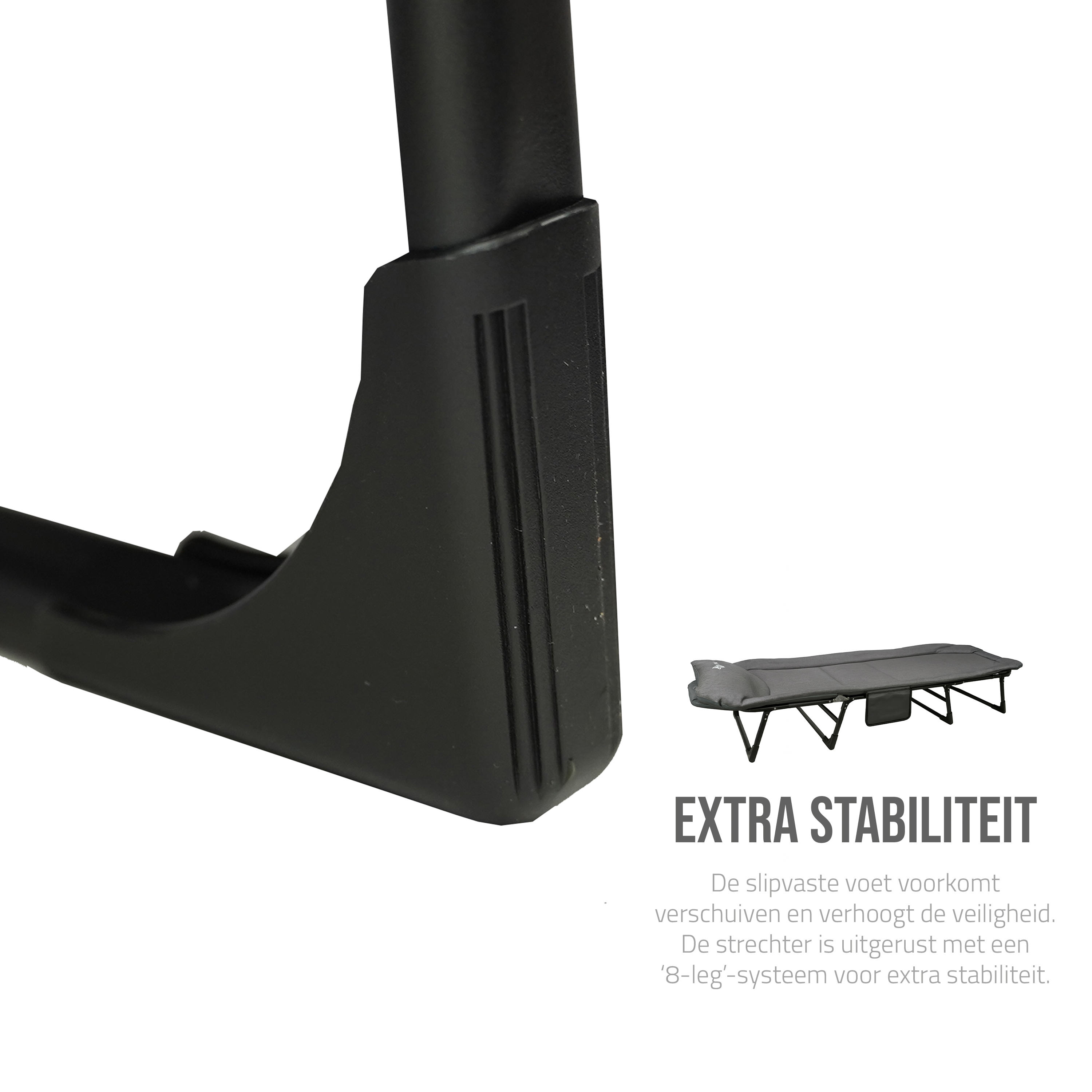 Lit de camping pliable Eurocatch – Dossier réglable 5 positions, 4 pieds robustes, poche latérale, appui-tête rembourré – Compact & Confortable – 195×65×27 cm