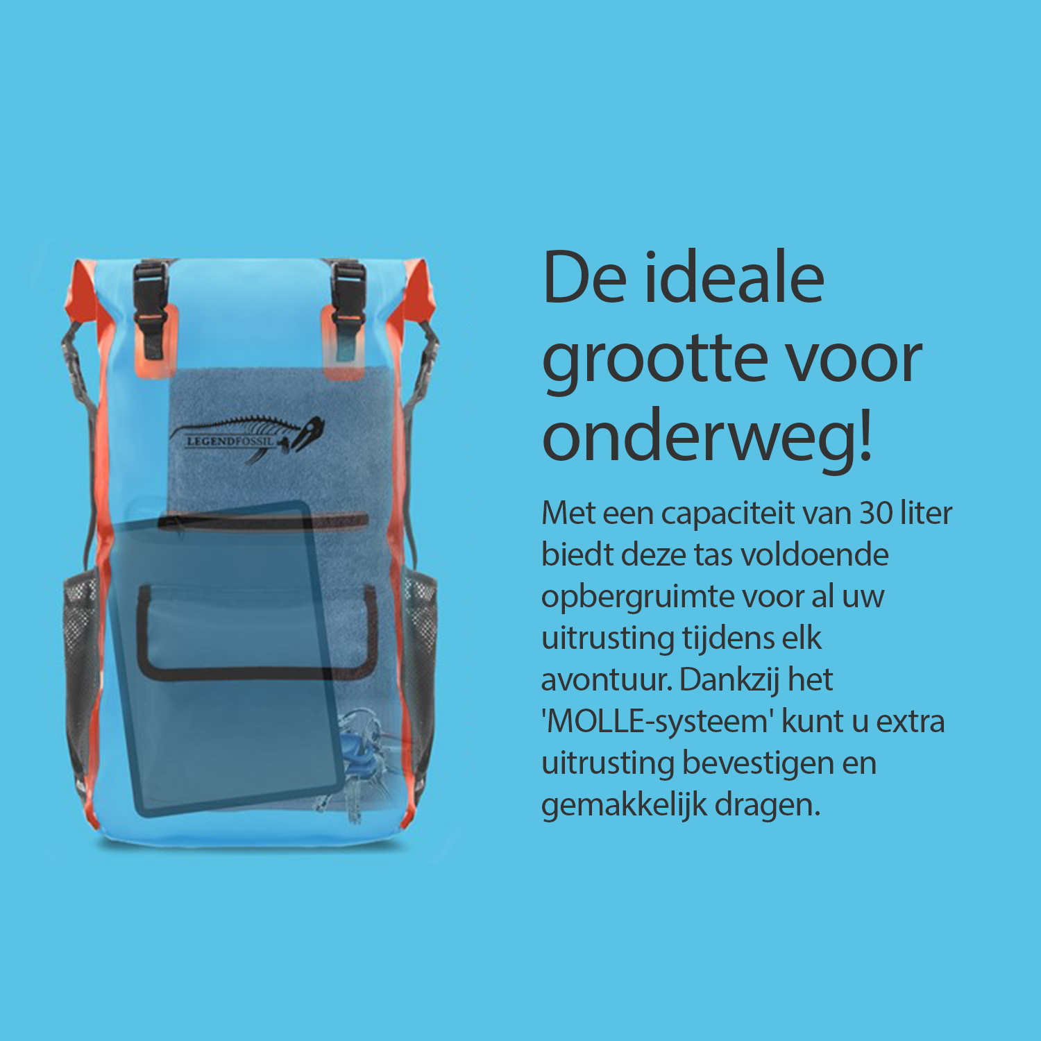 Legendfossil - Sac à dos en bâche Traveler - Bleu-Orange - 30L - Imperméable - Sac à dos - Sac à dos - Bleu - Orange