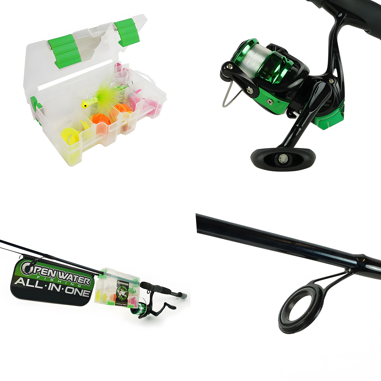 Eurocatch Spinnruten-Set mit Kescher – Komplettes Casting-Ruten-Set mit Rolle und Kescher – 31-teilig – Vert – Angelrute – Geschenkidee