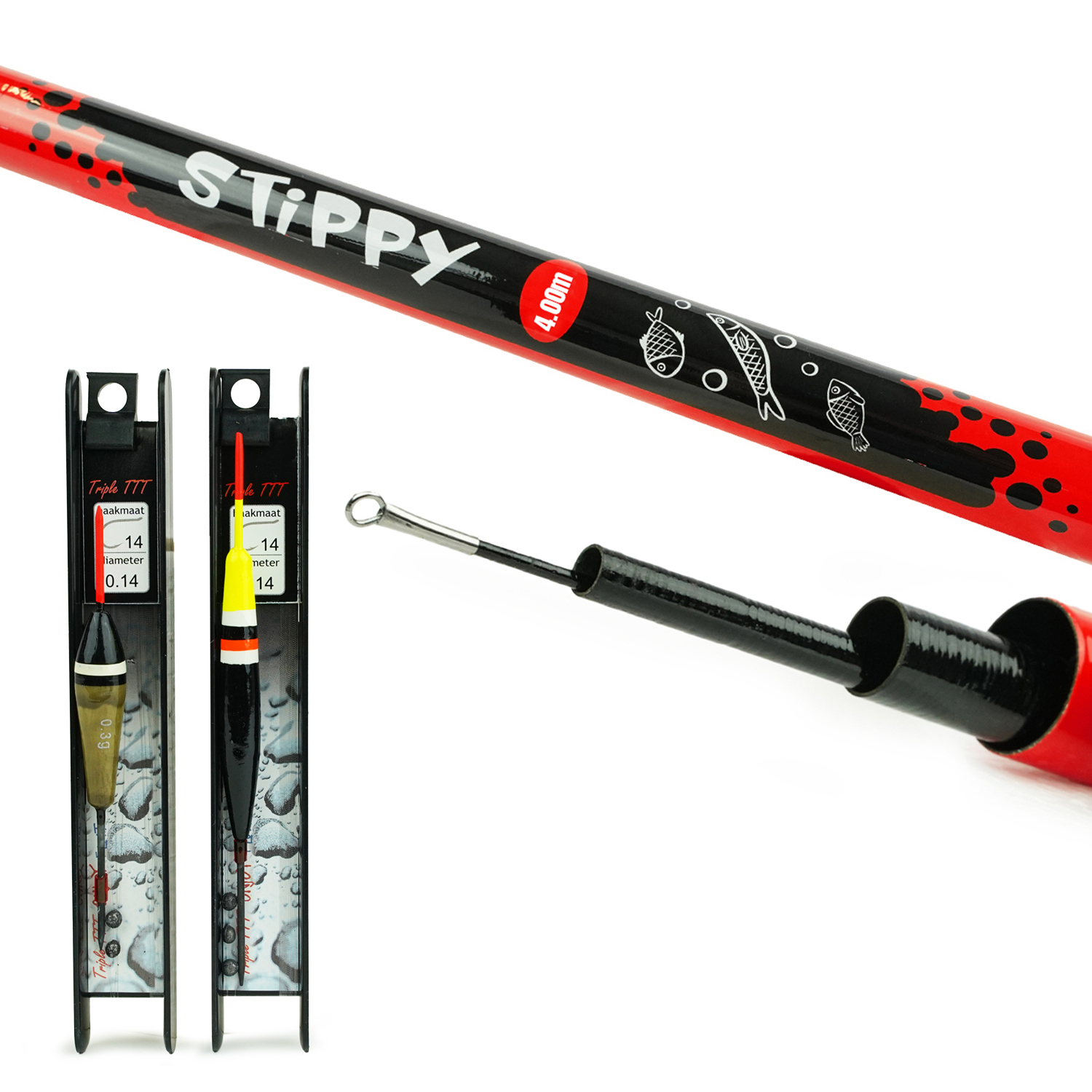 Fish-Xpro Ensemble de cannes fixes 4m - Canne télescope - Ensemble corégone - Ensemble de pêche - avec 2 articles de pêche