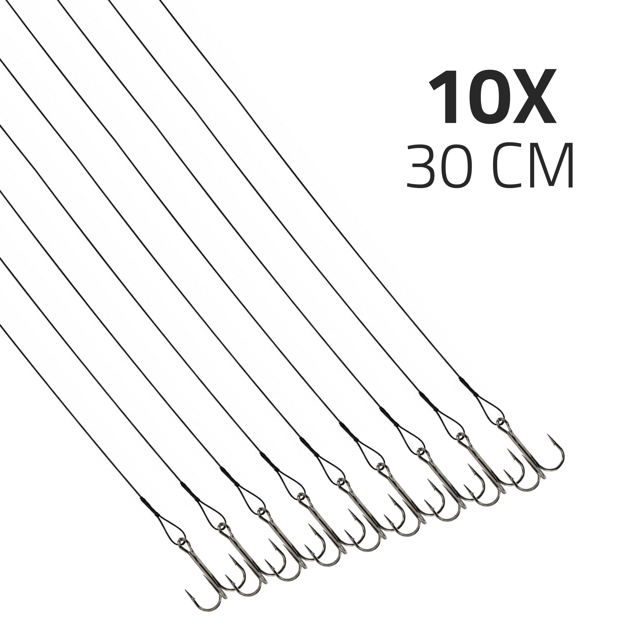 DLT Bas de ligne en acier avec hameçon triple sur carte – 30 pièces – 3 tailles