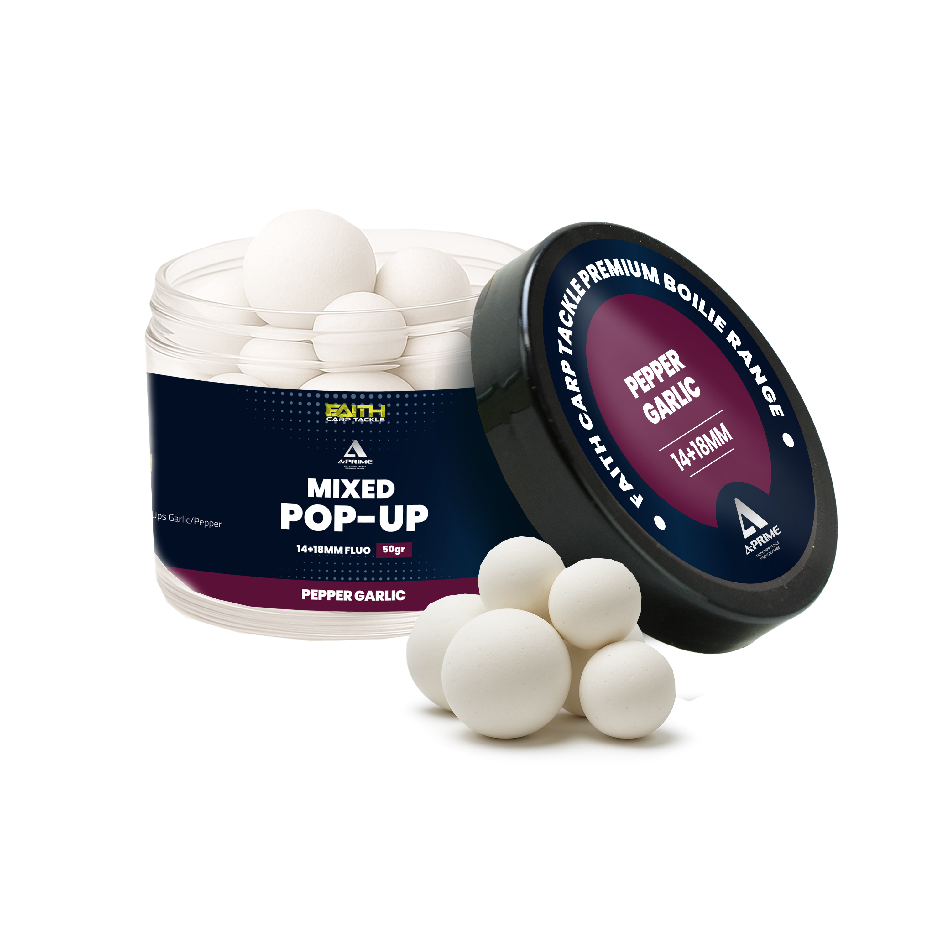 Faith A-Prime Pop-Ups - 14+18mm  - 150ml - Garlic/Pepper 