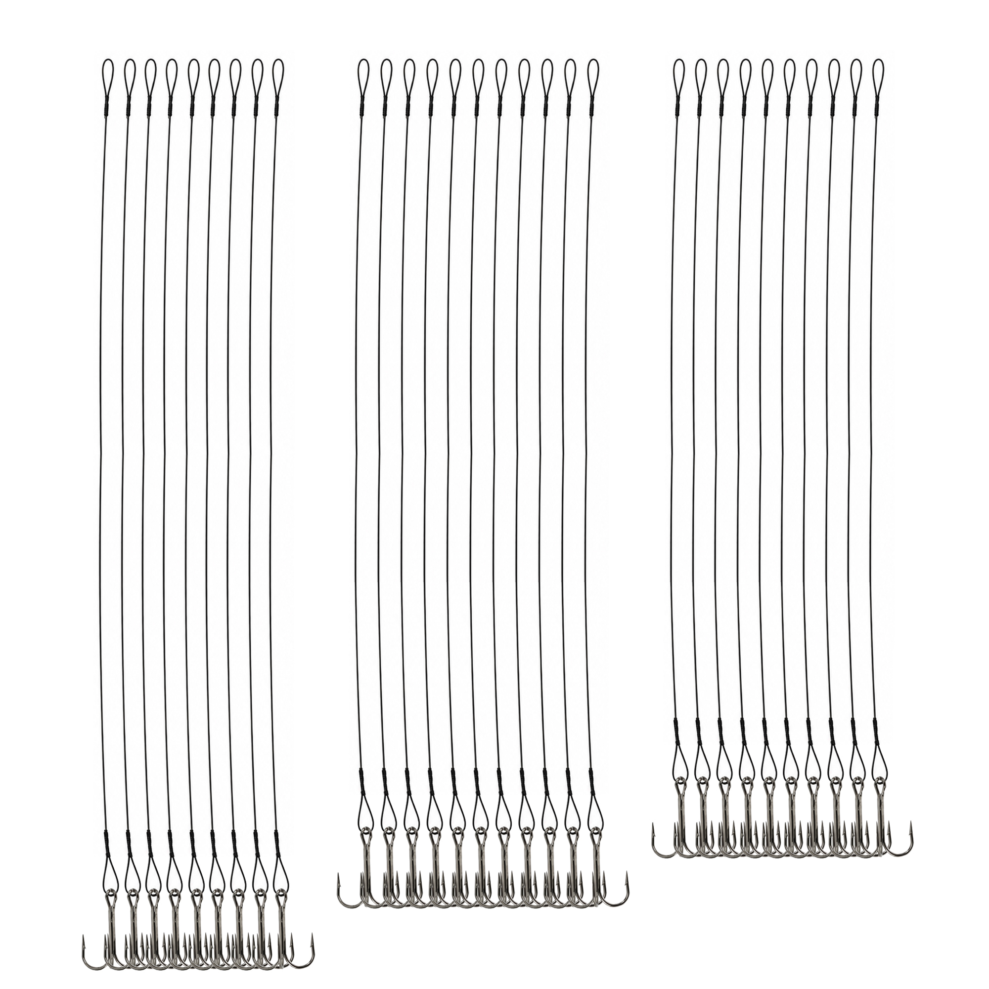 DLT Bas de ligne en acier avec hameçon triple sur carte – 30 pièces – 3 tailles