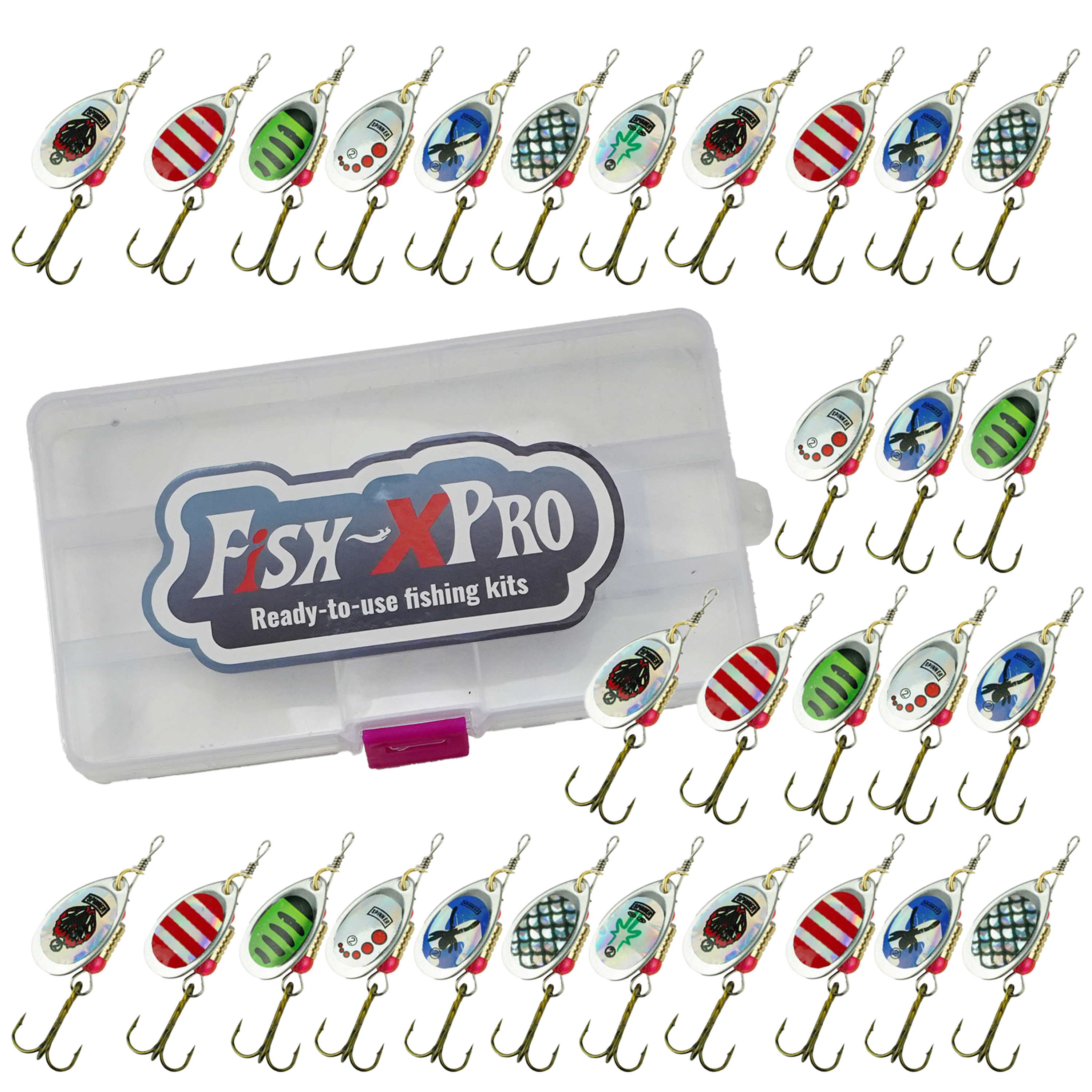 FishXpro Spinner set 31 pièces avec Tacklebox