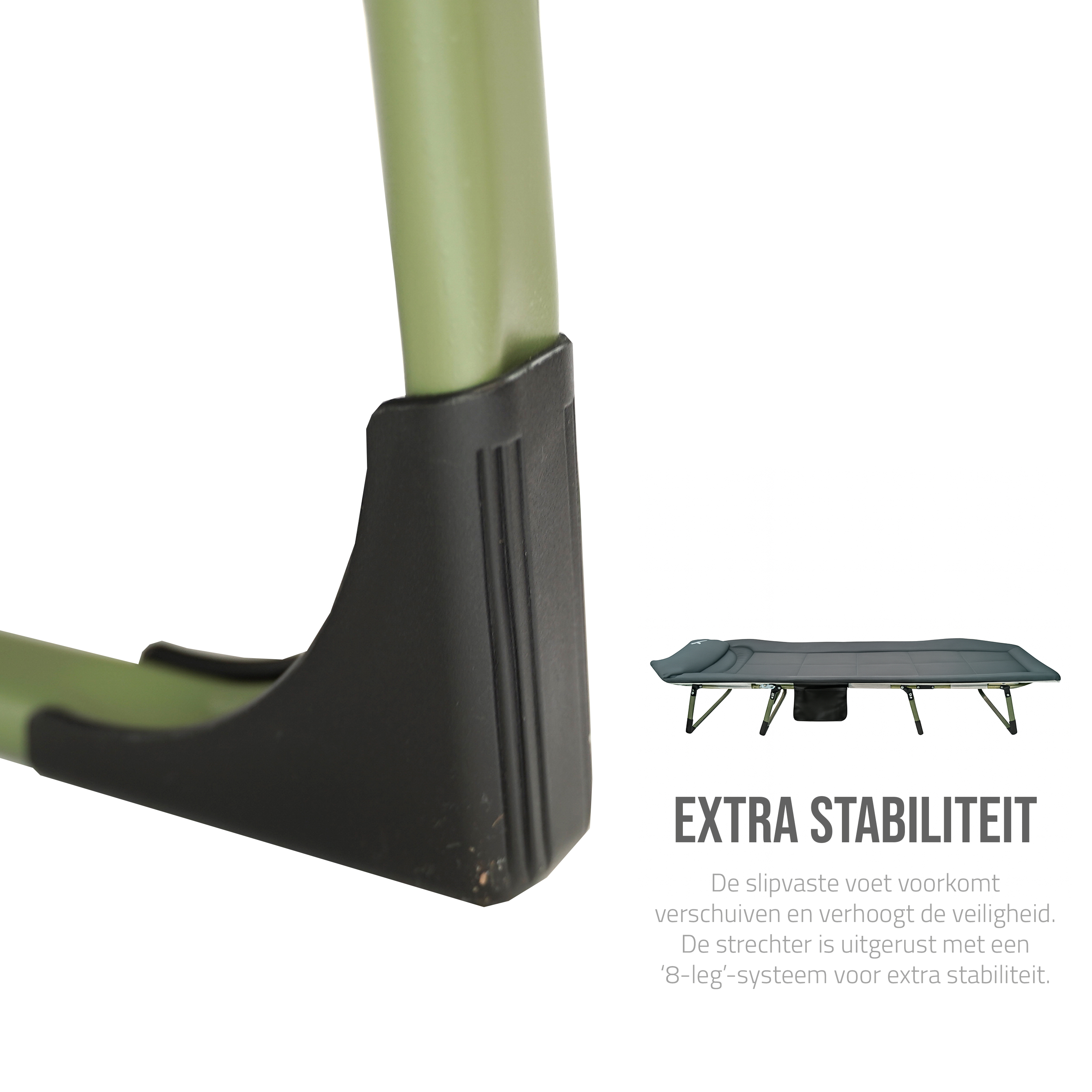 Eurocatch Bedchair Carpe – Lit de camping réglable à 8 pieds avec dossier 5 positions, appui-tête rembourré, poche latérale & pliable – Vert – 195×65×27 cm