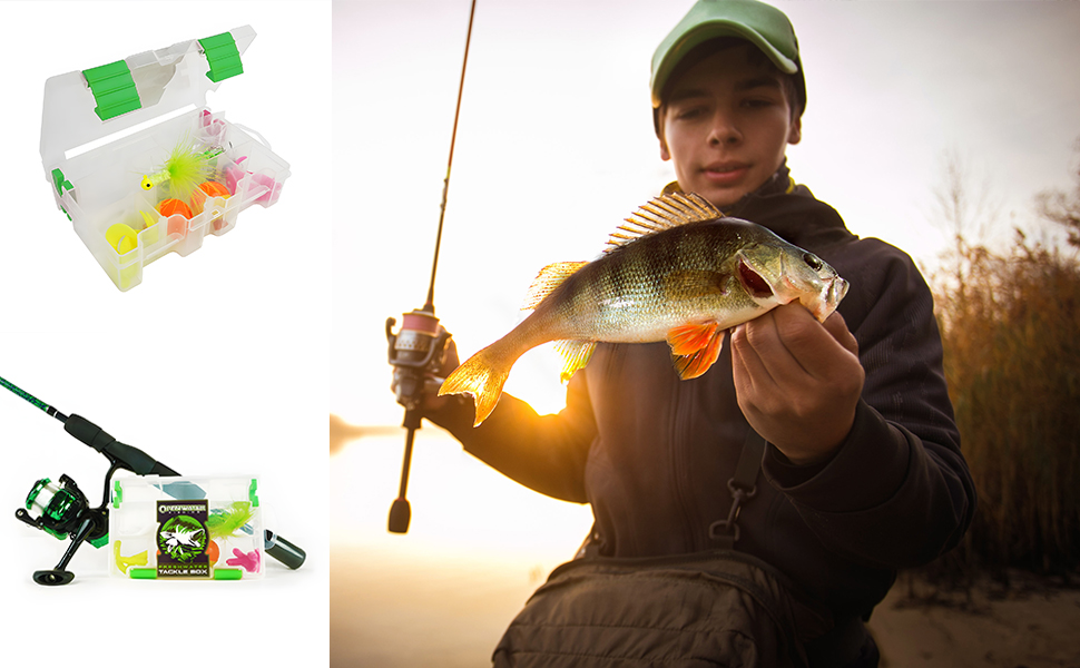 Eurocatch Spinnruten-Set mit Kescher – Komplettes Casting-Ruten-Set mit Rolle und Kescher – 31-teilig – Vert – Angelrute – Geschenkidee