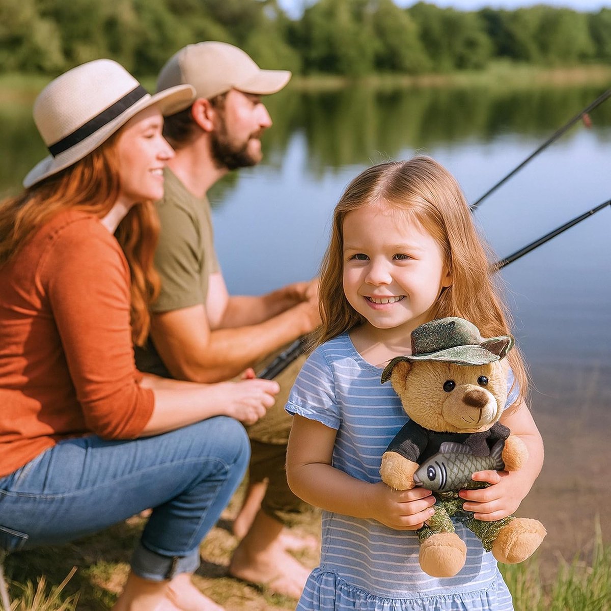 BRUBAKER Ours en peluche Pêcheur avec Poisson et Chapeau de pêcheur