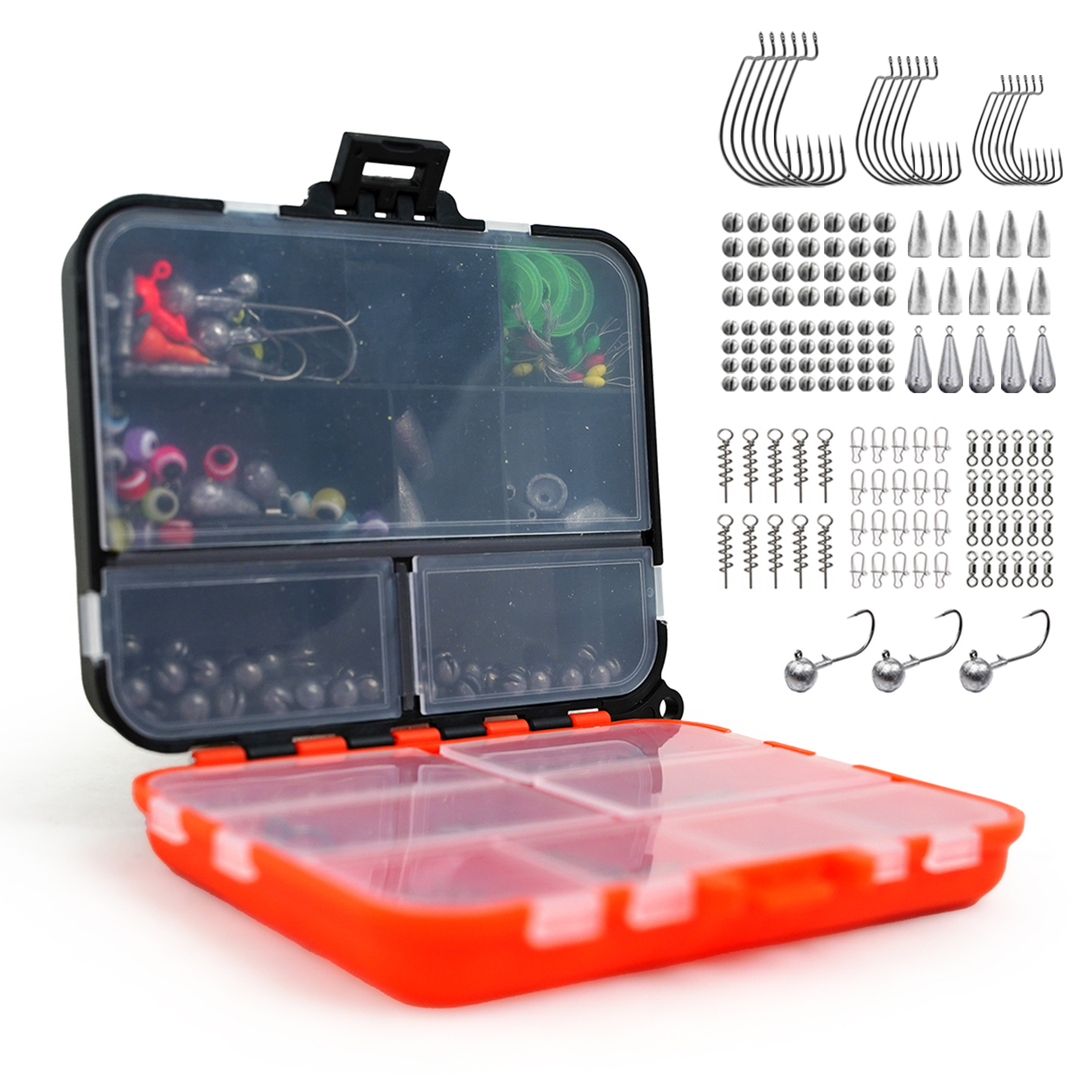 FishXpro Hook & Lead set 201 pièces Incl. Tacklebox - Ensemble de pêche à l'hameçon et au plomb