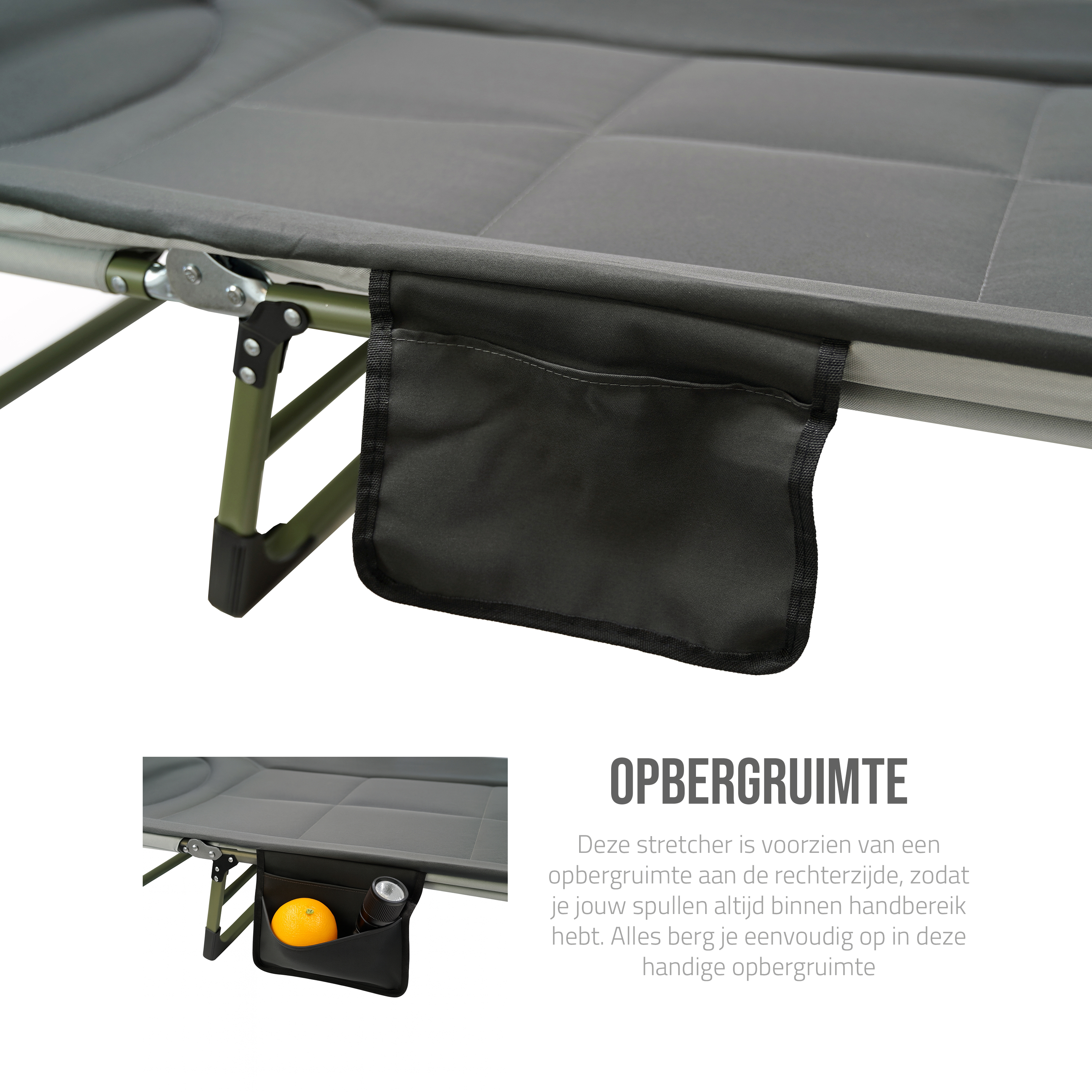 Eurocatch Bedchair Carpe – Lit de camping réglable à 8 pieds avec dossier 5 positions, appui-tête rembourré, poche latérale & pliable – Vert – 195×65×27 cm