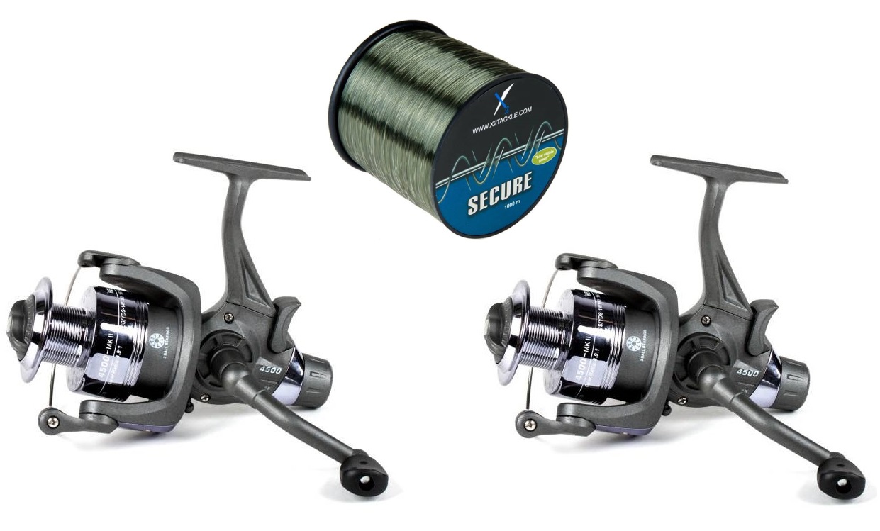 X2 Helius Runner Moulinet à bobine libre lot de 2 avec fil de pêche - Moulinet pêche - Moulinet carpe