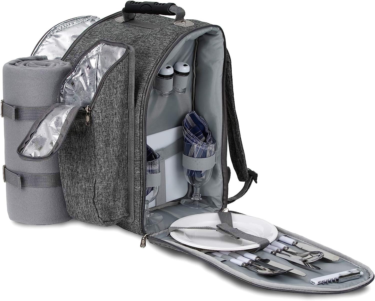  BRUBAKER | Picknickrucksack | 2 Personen | 28x40x22 cm | Wasserdichter Boden | 19 Teile