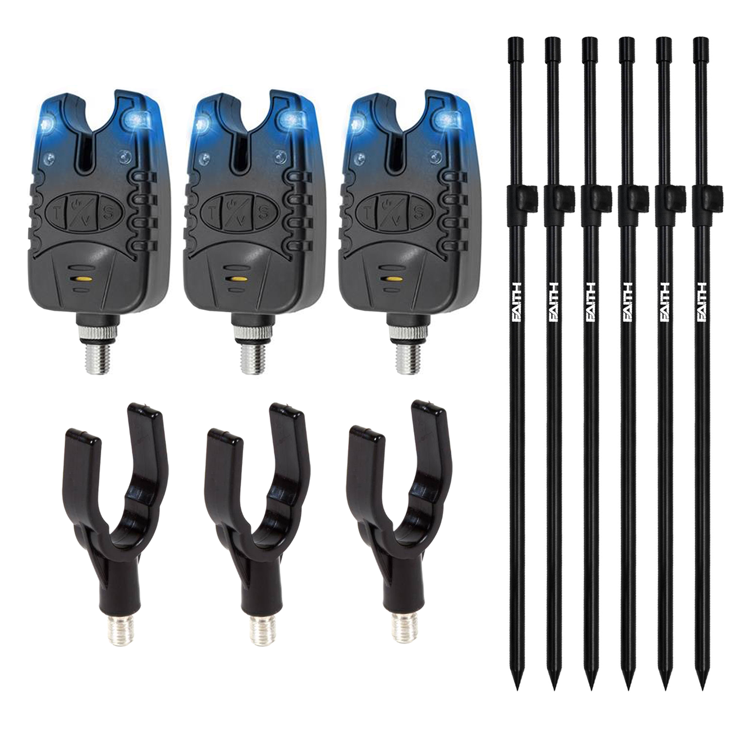 Eurocatch Bite Alarm Bankstick set 3 cannes - Pêche de la carpe - Alarme de touche - Support canne