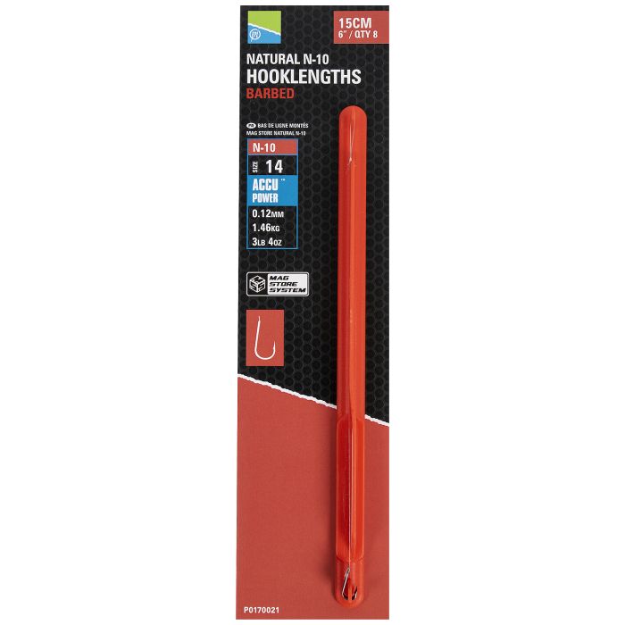 Natural N-20 Hooklengths - Barbed - 15cm - #18 - Bas de Ligne Monté