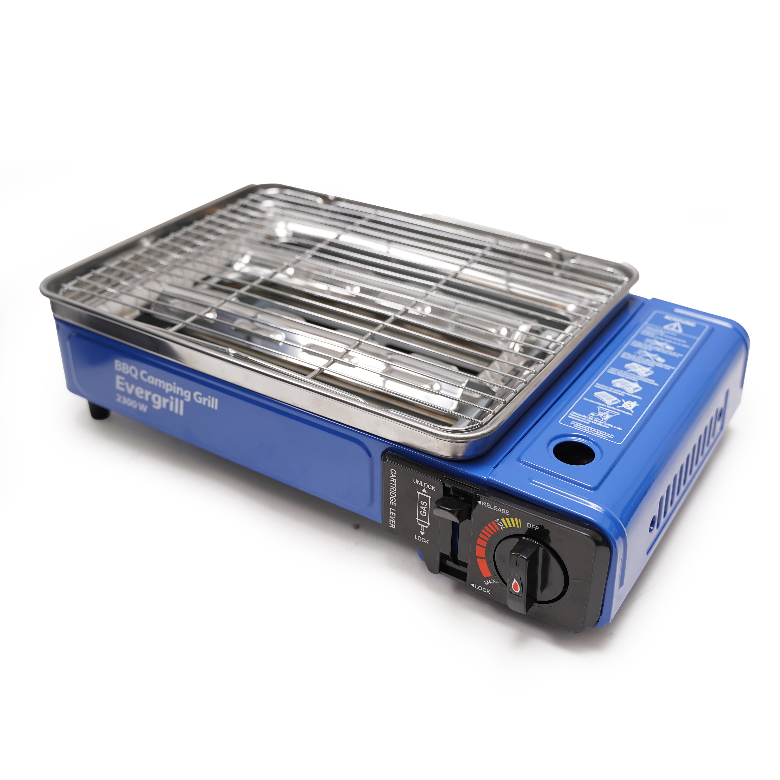 Eurocatch Gaz Butane Camping Grill Evergrill - Barbecue à gaz - Réchaud de camping - Grill de table - Barbecue de table -incl. 16 Bidons de gaz
