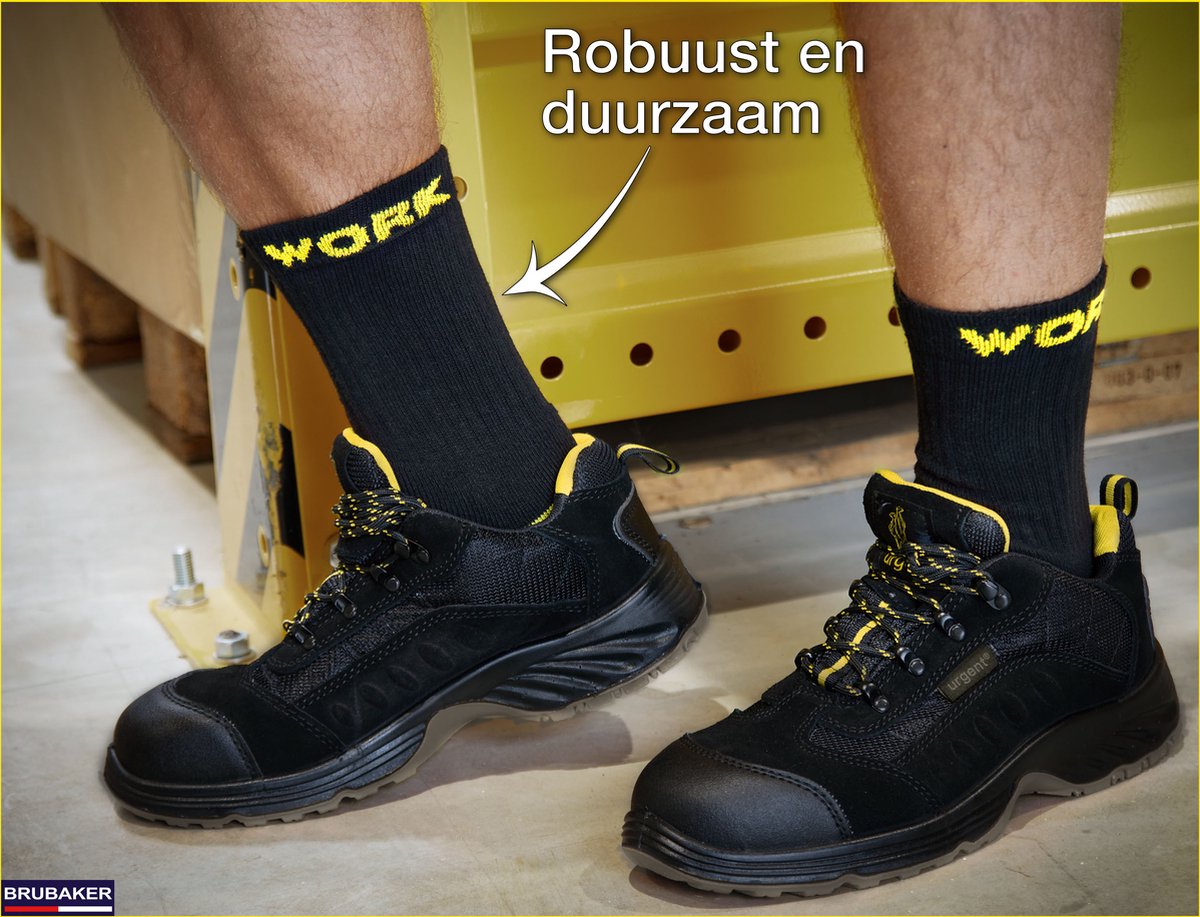 BRUBAKER - Werksokken - 10 Paar - Katoen - Zwart Geel - Maat 47-50