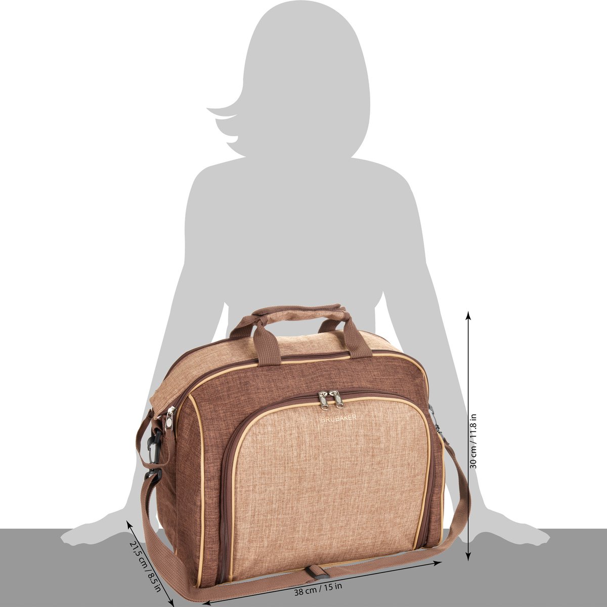 BRUBAKER - Sac de pique-nique - 4 personnes avec compartiment réfrigérant, portable comme sac polochon ou sac à bandoulière - marron - 38 × 30 x 21,5 cm - 30 actions