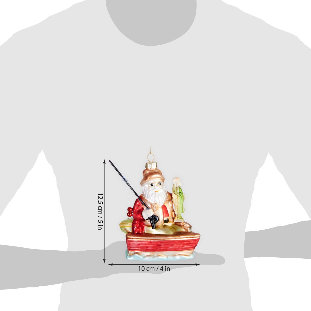 Boule de Noël en verre Père Noël avec canne à pêche