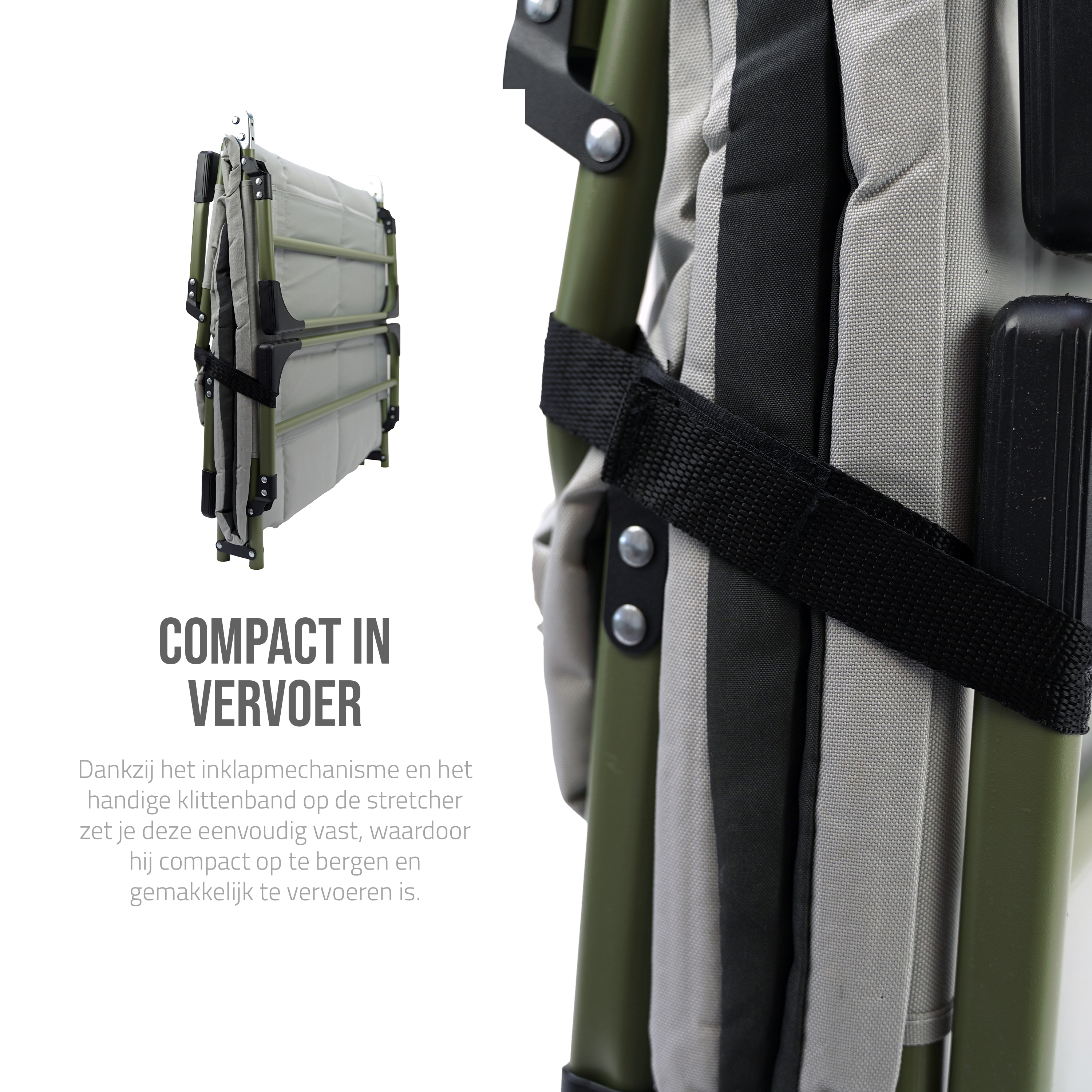 Eurocatch Bedchair Carpe – Lit de camping réglable à 8 pieds avec dossier 5 positions, appui-tête rembourré, poche latérale & pliable – Vert – 195×65×27 cm