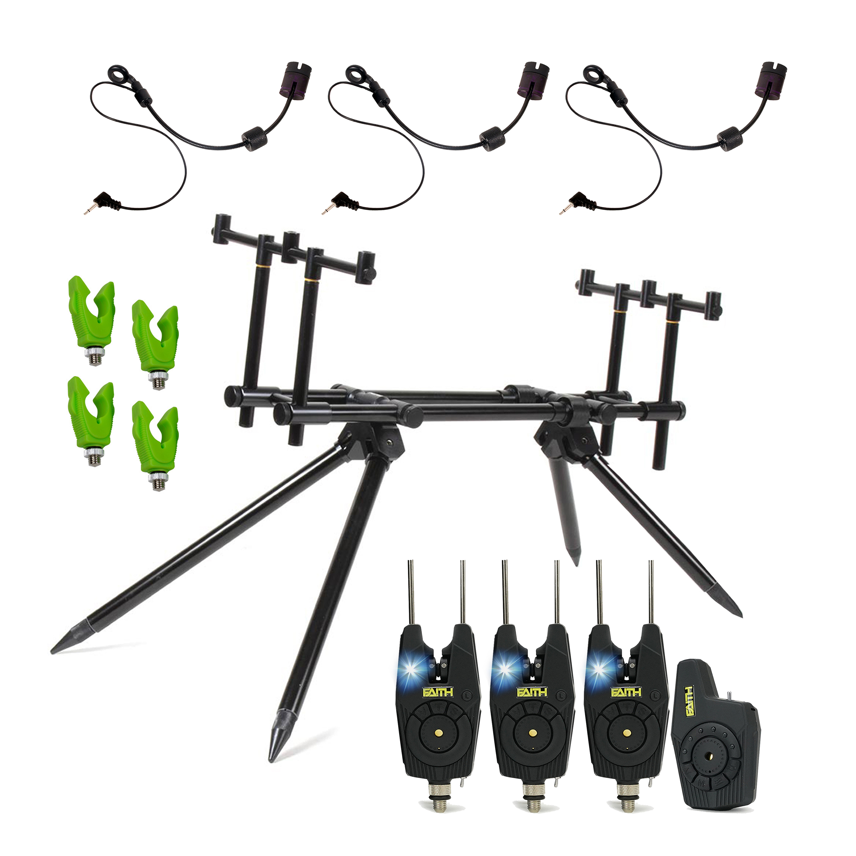 Faith VX3 Rodpod set Deluxe - Rodpod Carp - Set avec alarmes de touche - Pêche à la carpe