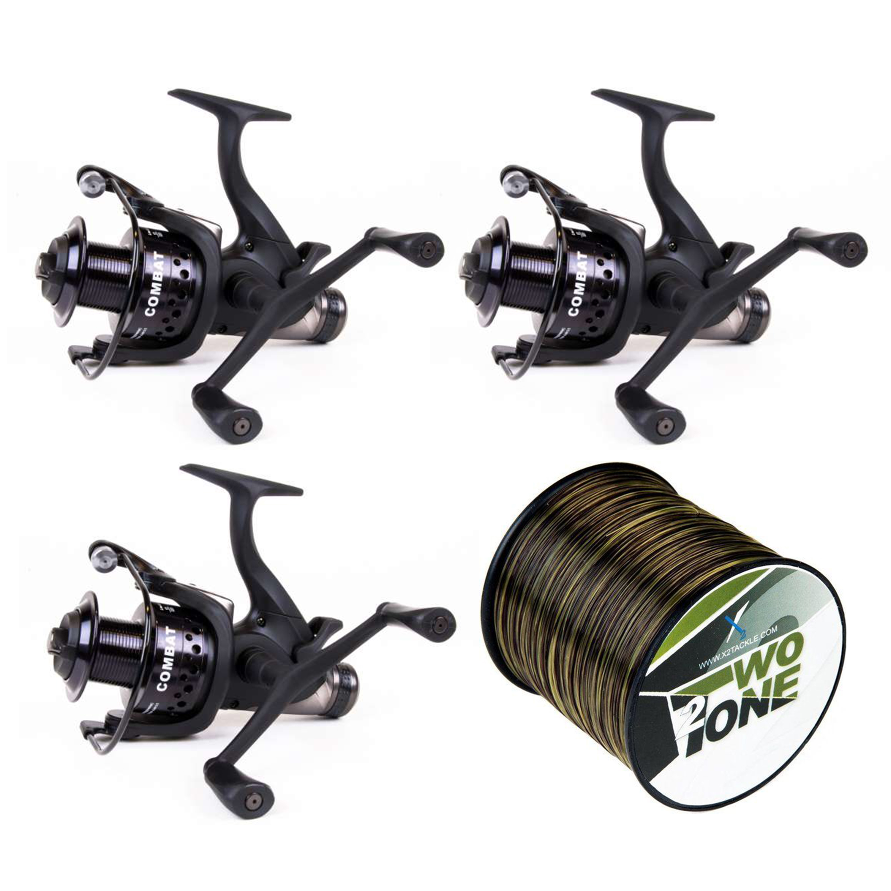 X2 Combat runner 3 Reel set - Moulinet carpe - Moulinet de pêche - Moulinet à bobine gratuite - Ensemble de 2 moulinets et ligne de pêche