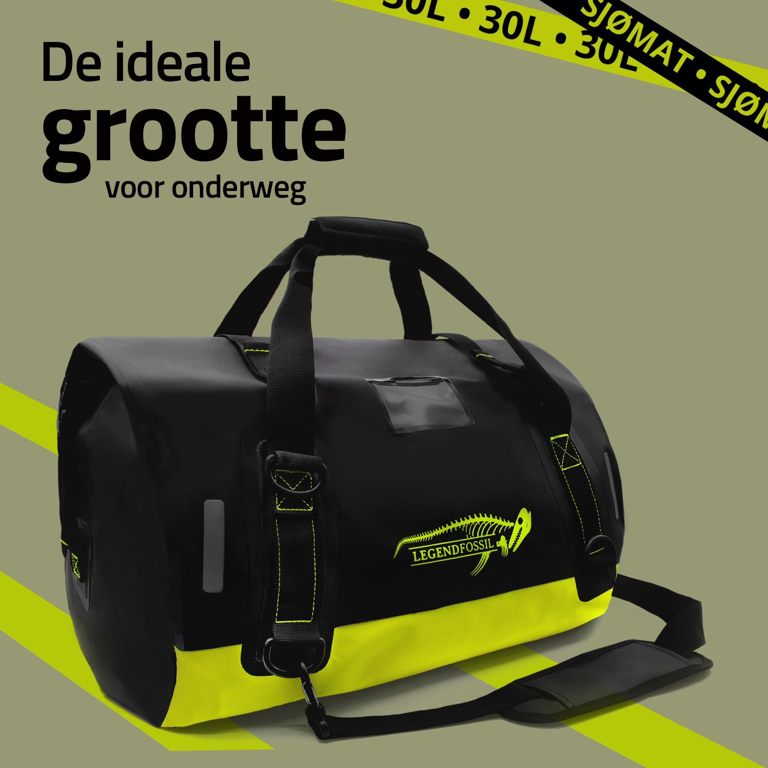 Legendfossil - Sac étanche - Sjømat - 30L - Noir - Duffel - Étanche - Drybag - Noir Jaune