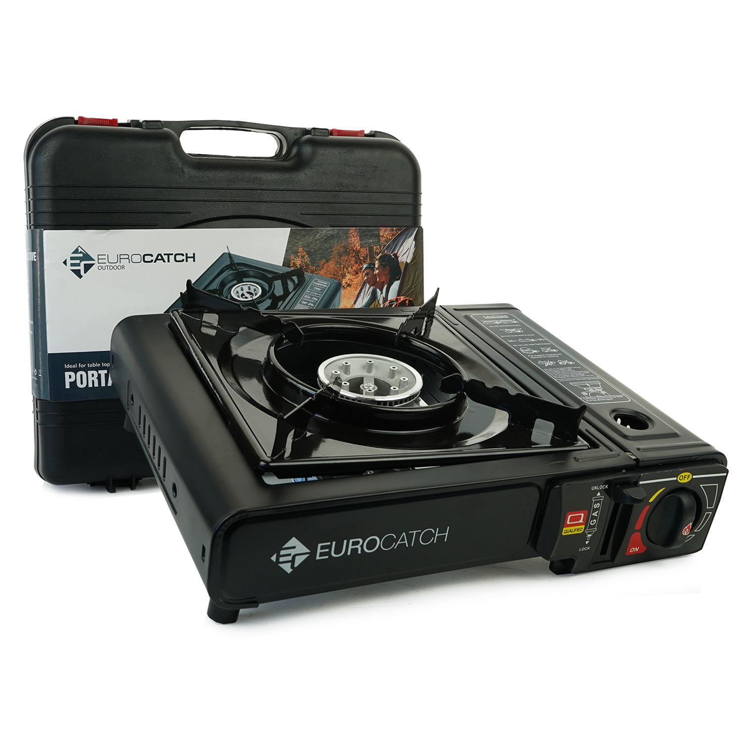 Eurocatch Outdoor - Réchaud à gaz - avec 4 bonbonnes de gaz - Réchaud à gaz - Réchaud de camping - Brûleur à gaz - Réchaud à gaz - Réchaud à gaz - Cuisinière - Mallette de transport